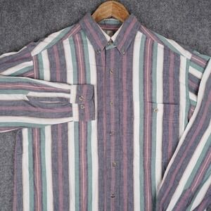 Wrangler Rugged Wear Button Down Shirt Mens XL Multi Color Striped Long Sleeve